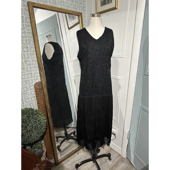 Kroshetta by Papillon Crochet Fringe Midi Sleeveless Dress 1920 Vintage Flapper - Picture 8 of 9